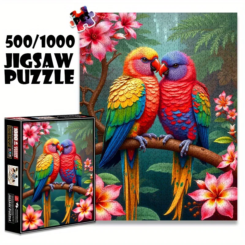 500/1000pcs Tropical Parrots & Flowers Jigsaw Puzzle - Anti-Scratch Premium Paper, Vibrant Artwork, Advanced Challenge for Adu