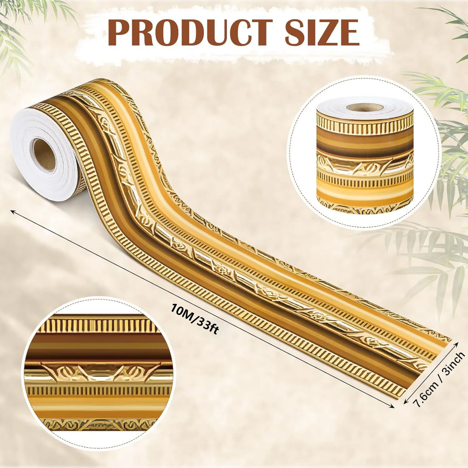 1 لفة لوحة إعلانات ذات حدود ذهبية عتيقة، شريط زخرفي بإطار مستقيم مقطوع بطول 10.0 متر، مناسب للفصول الدراسية