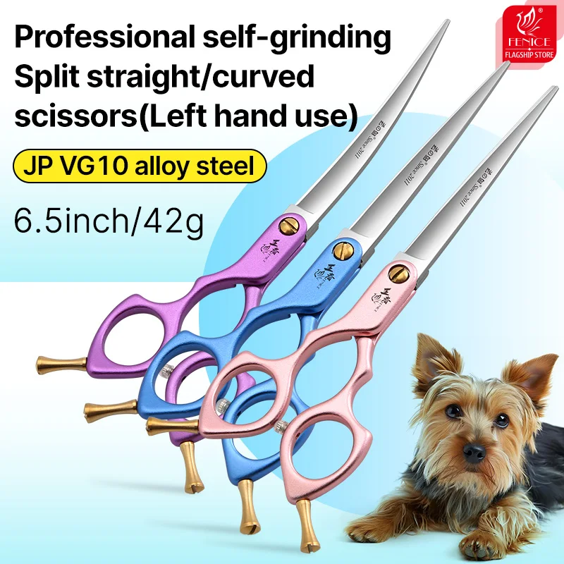 

Fenice Professional Left-handed 6.5 Inch JPVG10 Steel light Pet Dog Grooming Shears Straight/35° Curved Scissors Alloy Handle