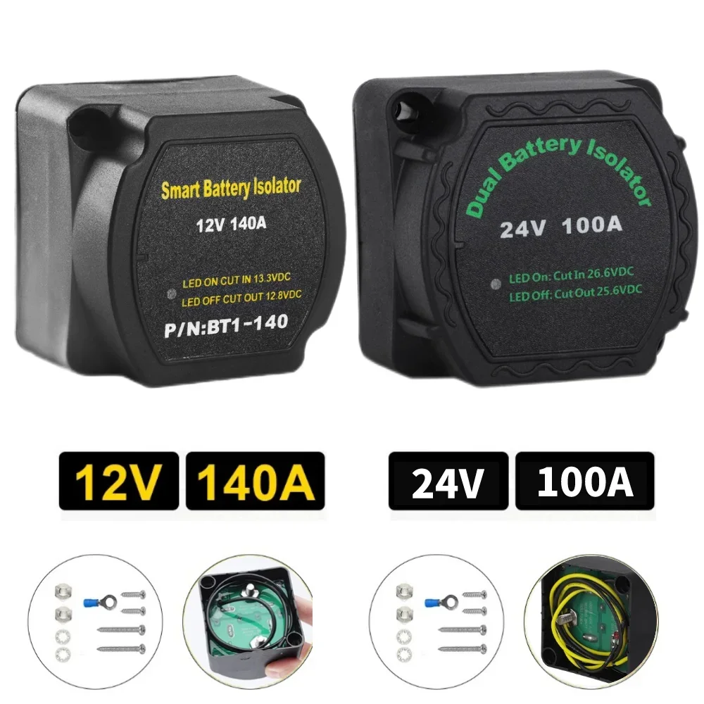 12V or 24V Smart Dual Battery Isolator Voltage Sensitive Split Charge Relay VSR Car Part 2 Battery Bank Charging Red LED
