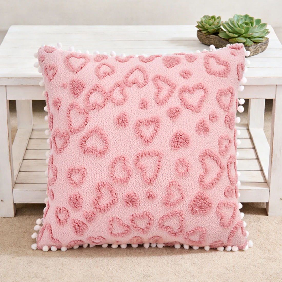 Funda de Almohada de Felpa de Cordero de 45x45cm con Encaje y Patrón de Corazón, Regalos para Sofá, Oficina, Cubre Cintura y Espalda, Decoración del Hogar