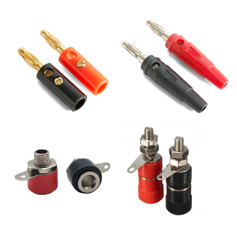 5/10 Pcs 4mm Banana Plug Socket Post Nut Nickel Plated Terminal Red Black Banana Jack Connector Adapter For Speaker Audio Sound