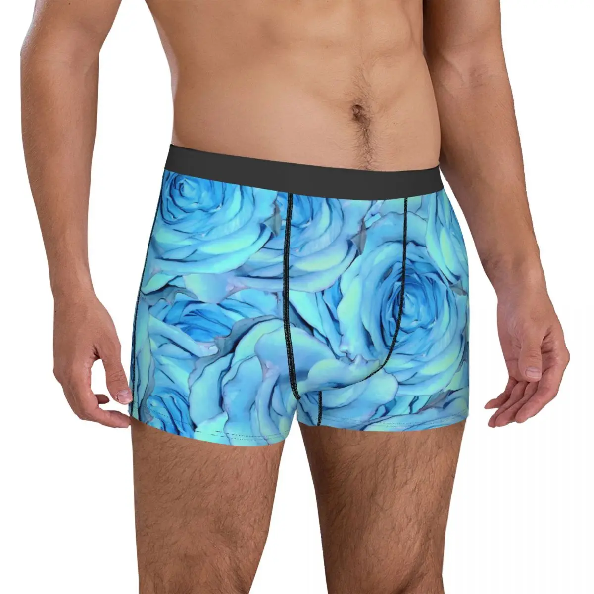 Blue Rose Print Underwear Flowers Design Male Shorts Briefs Elastic Boxer Shorts Trenky Custom Large Size Underpants