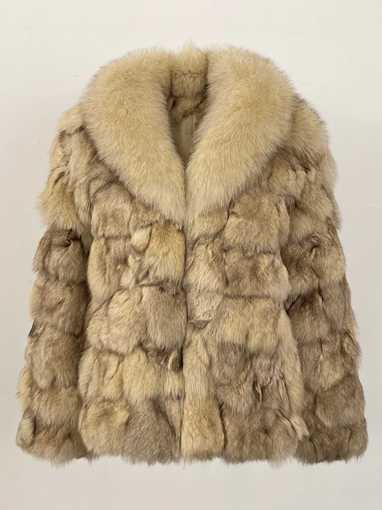 Women Fur Splicing Outerwear Classic Thick Clothing2025 New Fashion Winter Warm Real Fur Coat Natural Fox Fur Jacket