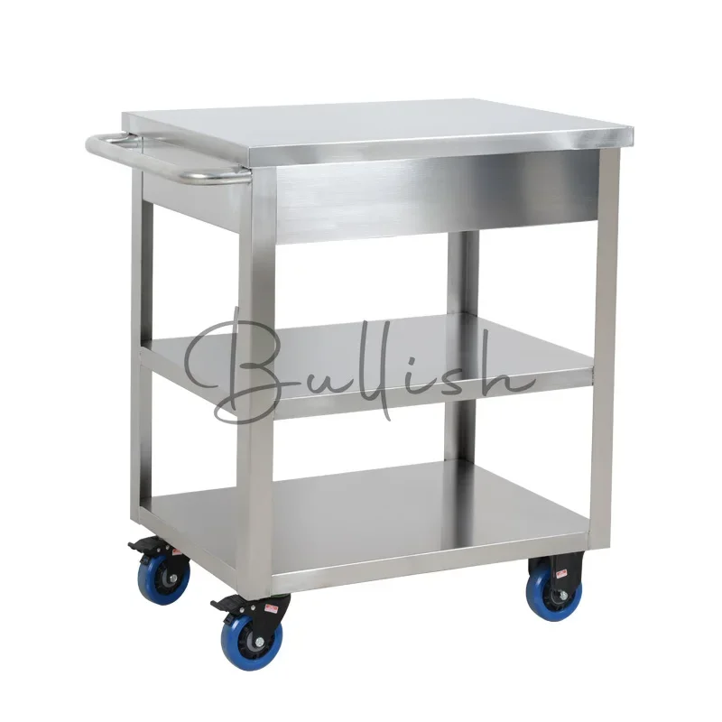 Stainless steel laboratory three-layer trolley Instrument Small Tool with drawers