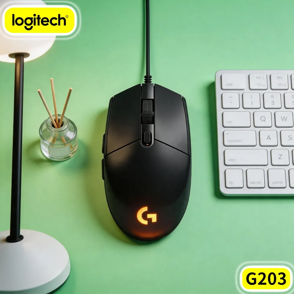 Logitech G203 Wired Gaming Mouse Practical Peripheral Soft RGB Variable Sensitivity USB Plug‑And‑Play Pc