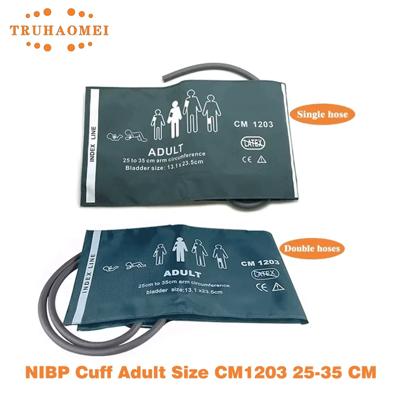 NIBP Cuff with Bladder Reusable Noninvasive Medical Grade Single Hose Or Double Tube For Patient Monitor Green Adult Size