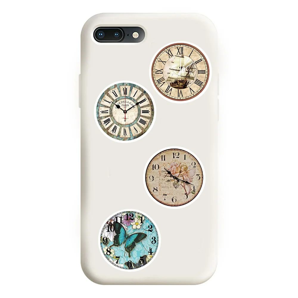 50Pcs Vintage Clock PVC Sticky Stickers Aesthetic DIY Decoration Scrapbooking Hand Accounting School Supplies