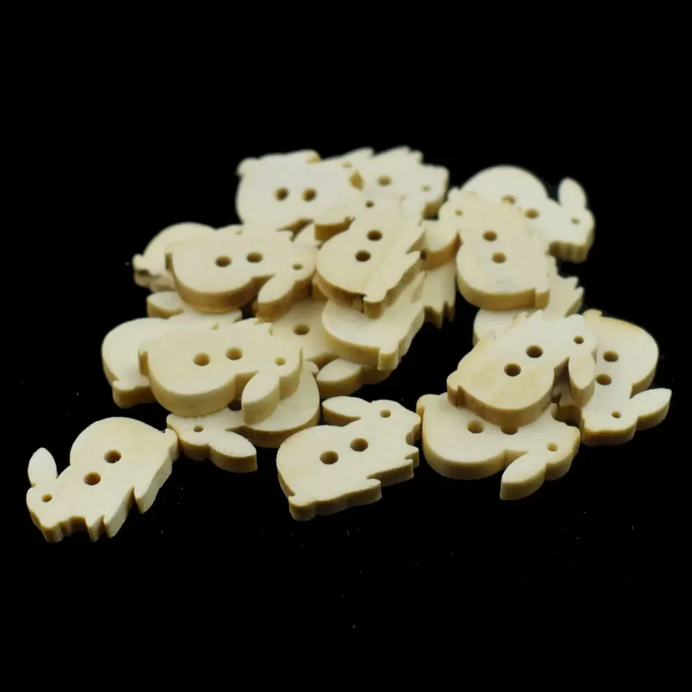 Wood Rabbit Sewing Buttons for Kids Clothes, Scrapbooking, Decorative Wooden Botones Crafts, Needlework DIY Accessories, 100Pcs