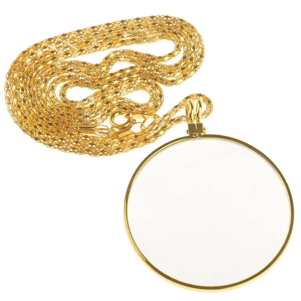 Reading Magnifying Glass Necklace 5X Magnifier Pendant with Chain Vintage Loupe for Newspaper Magazine Map Women Jewelry