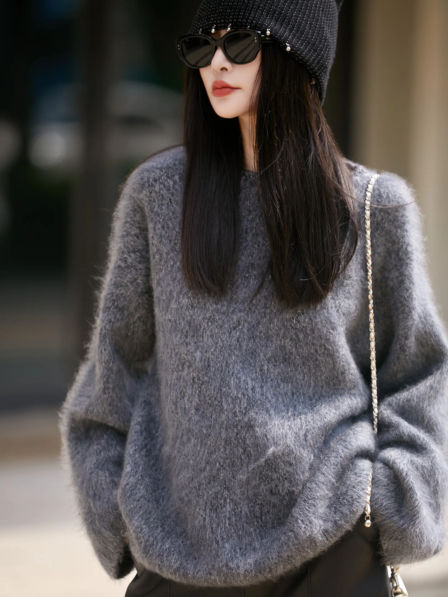 Jersey informal grueso y elegante con cuello redondo para mujer, suéter tejido de lana merina de 100%, ropa sólida suave y cálida, Otoño e Invierno