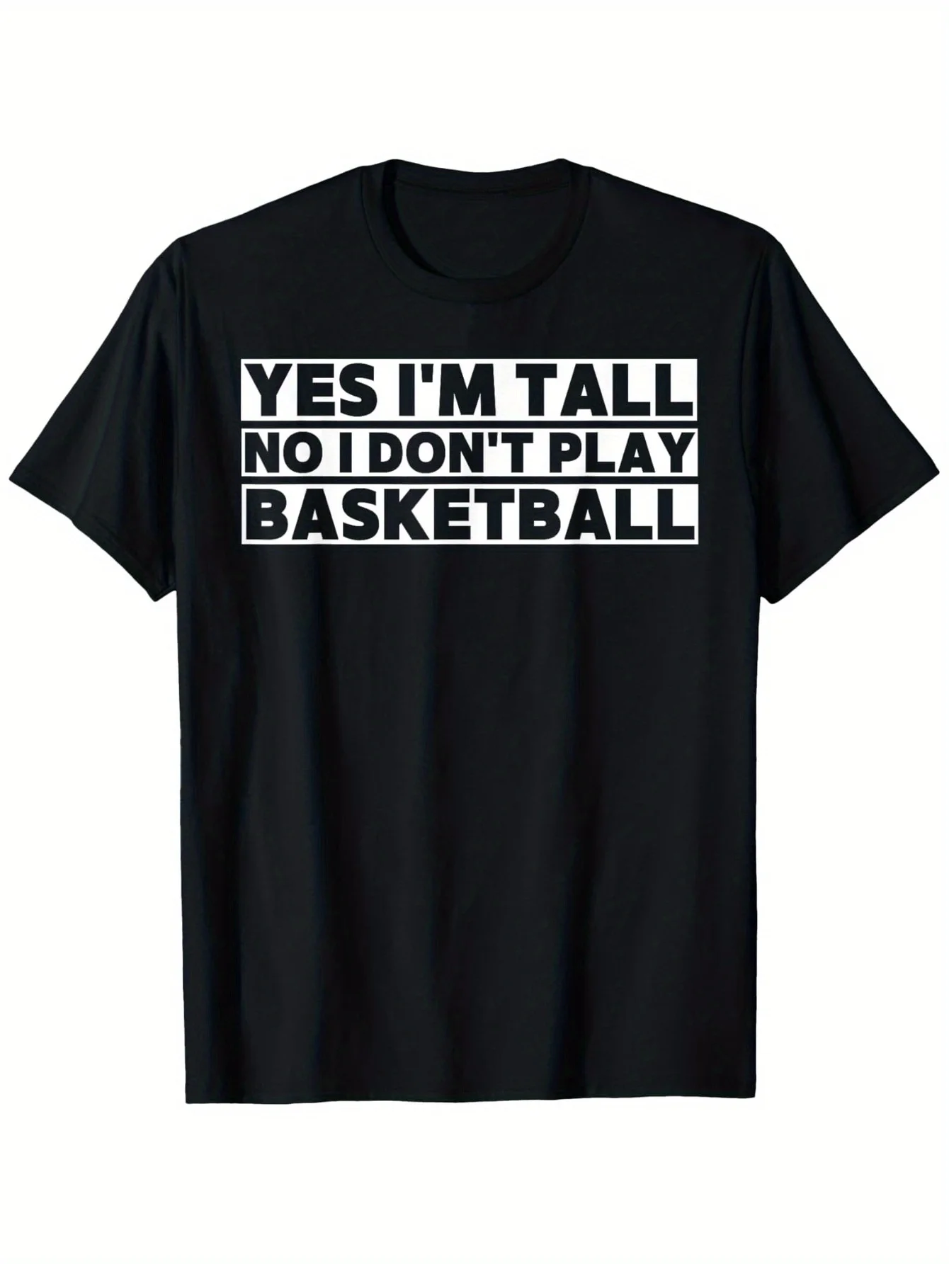 Funny Men's Black Graphic T-Shirt Tall Quote Yes I'M Tall No I Don'T Play Basketball Bold Letter Print 100% Cotton Heavyweight Short Sleeve Casual Streetwear Tee