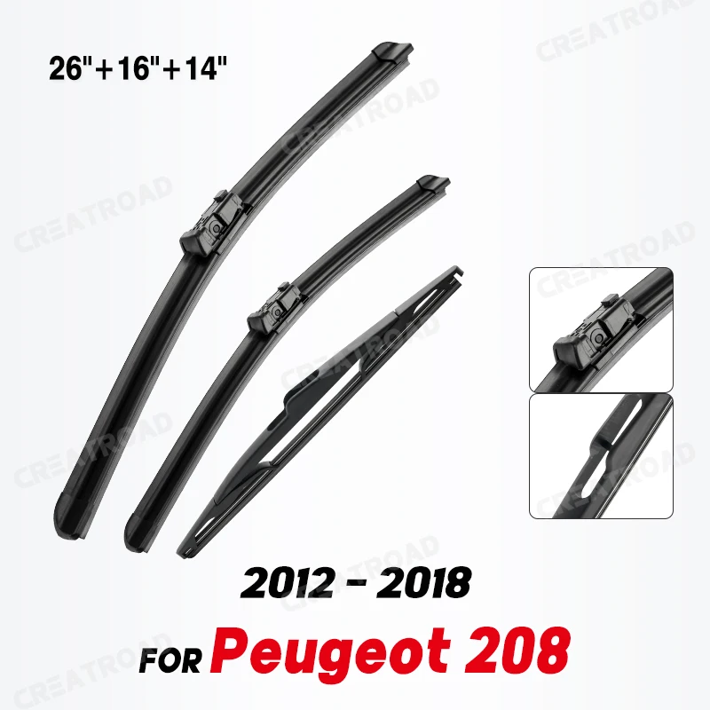 Wiper LHD Front & Rear Wiper Blades Set For Peugeot 208 2012 - 2018 Windshield Windscreen Window Brushes 26\