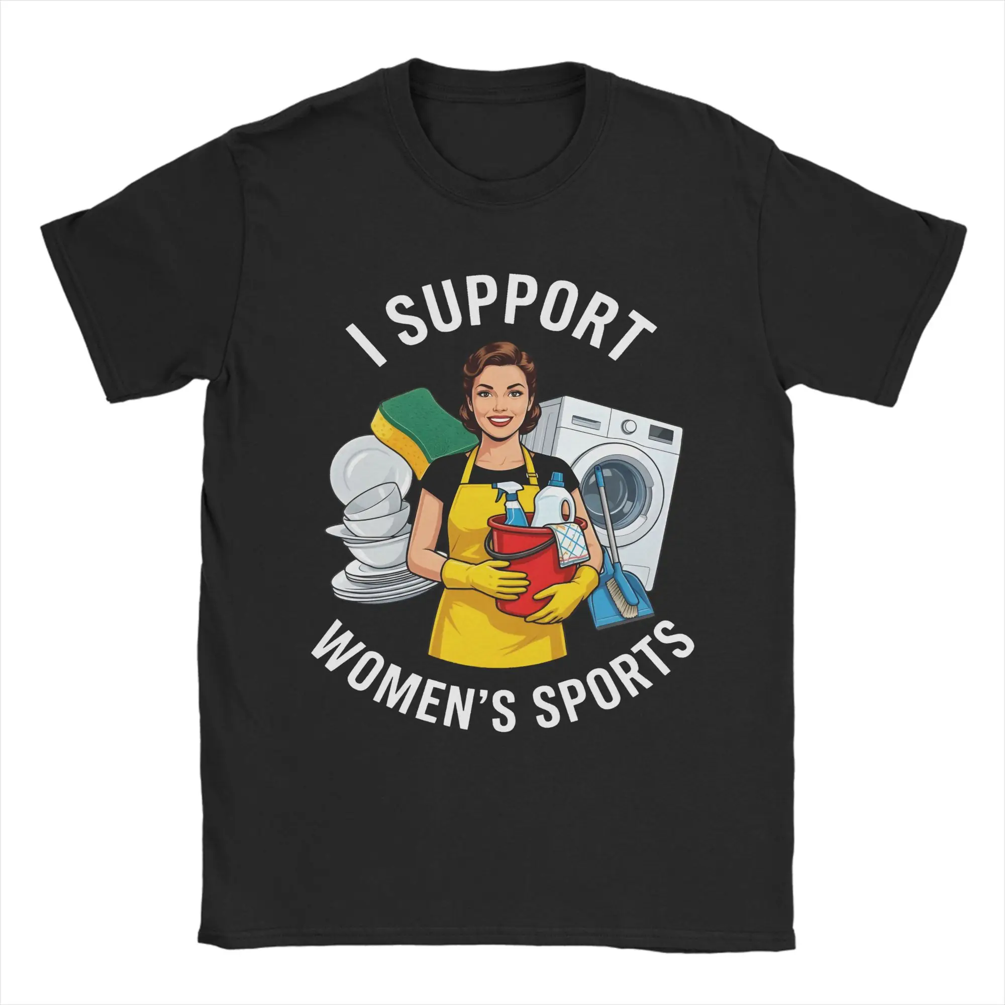 Men's T-Shirt I Support Women's Sports Vintage Pure Cotton Tees Short Sleeve Funny Cleaning Lady T Shirts O Neck Clothes Summer