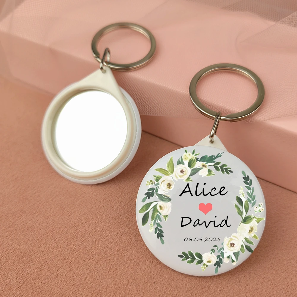 Wedding Gift For Guests Key Ring Mirror Personalized Name Souvenir For Baby Shower Bridal Shower Gender Reveal Party Decorations