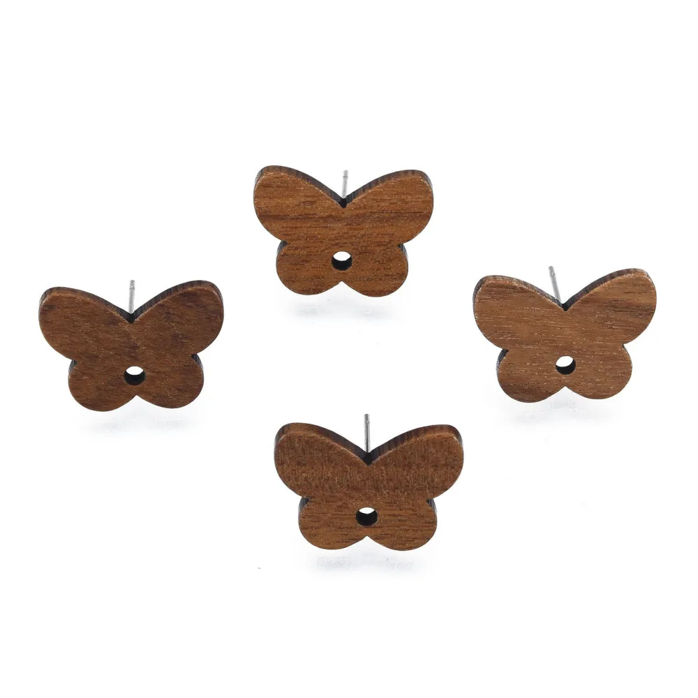 20Pairs Walnut Wood Stud Earrings with Pins Butterfly Oval Star Earring Studs for Jewelry Making DIY Wooden Dangle Connectors