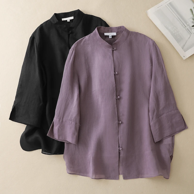 

Loose Women's Linen Shirt Spring Summer New Style Comfortable Lazy Chinese Style Cotton Linen Outerwear Top Women's Fashion