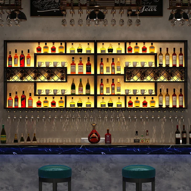 

Commercial Wall Mounted Wine Rack Display Shelf Metal Modern Holder Wine Cabinets Inverted Retail Adega Barzinho Hotel Furniture