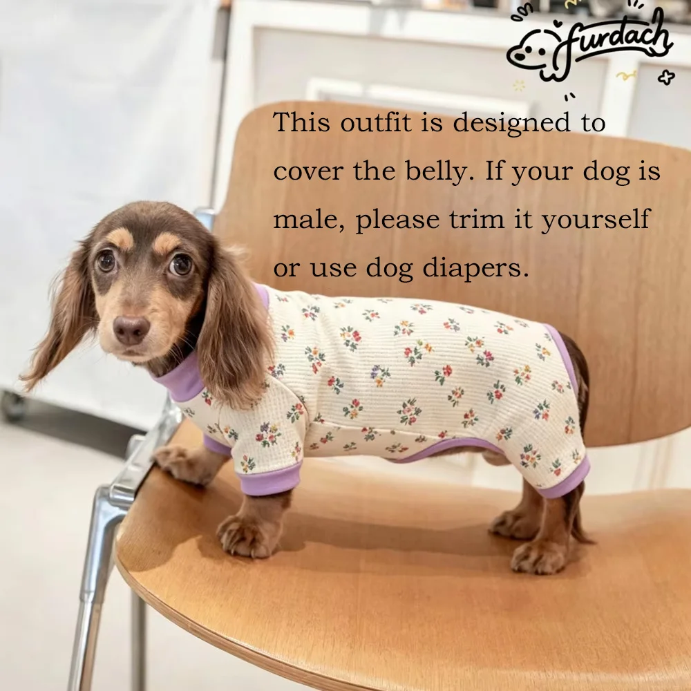 Vrouwelijke worsthondenkleding 4-potige 100% katoenen jumpsuit voor miniatuur teckel Zacht sweatshirt met bloemenprint voor worsthonden