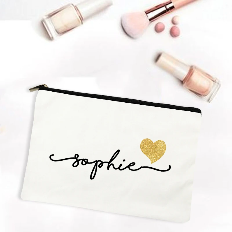 Personalized Cosmetic Zipper Pouch Makeup Bag Bridesmaid Maid of Honor Holiday Wedding Bachelorette Party Gifts Canvas Monogram