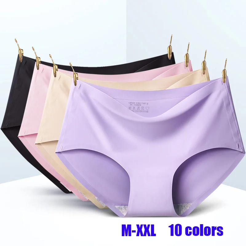 

Ladies Solid Color Seamless Panties Briefs Women ice silk Underwear Panties Majtki Bezszwowe M-XXL