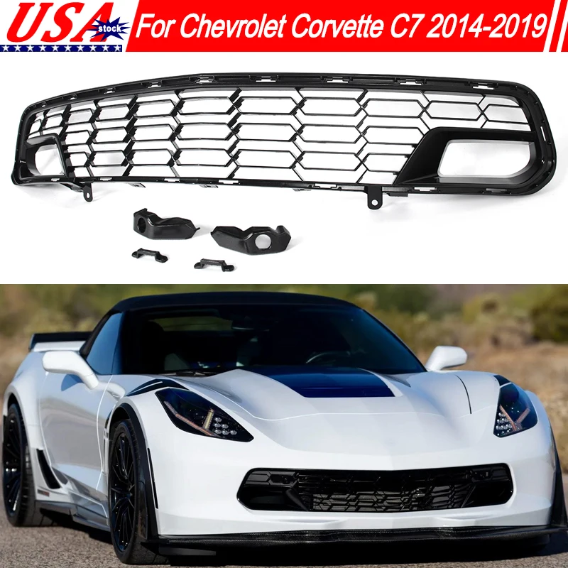 Carbon Flash Front Bumper Grille with Camera Hole For Chverolet Corvette C7 Z06 Z51 2014-2019 Air Inlet Grid Grille Racing Grill