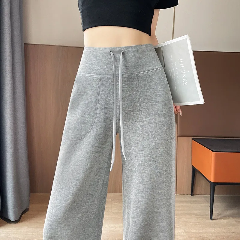 

Новинка 2023 года, прямые брюки для женщин, маска для лица, воздушный слой, широкие брюки с высокой талией, висящие на животе, утягивающие брюки для йоги