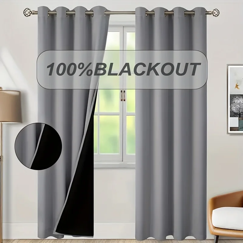1pc 100% Blackout Curtain with Black Backing Multi-Color Thermal Insulated Drapes for Bedroom Living Room Home Decor