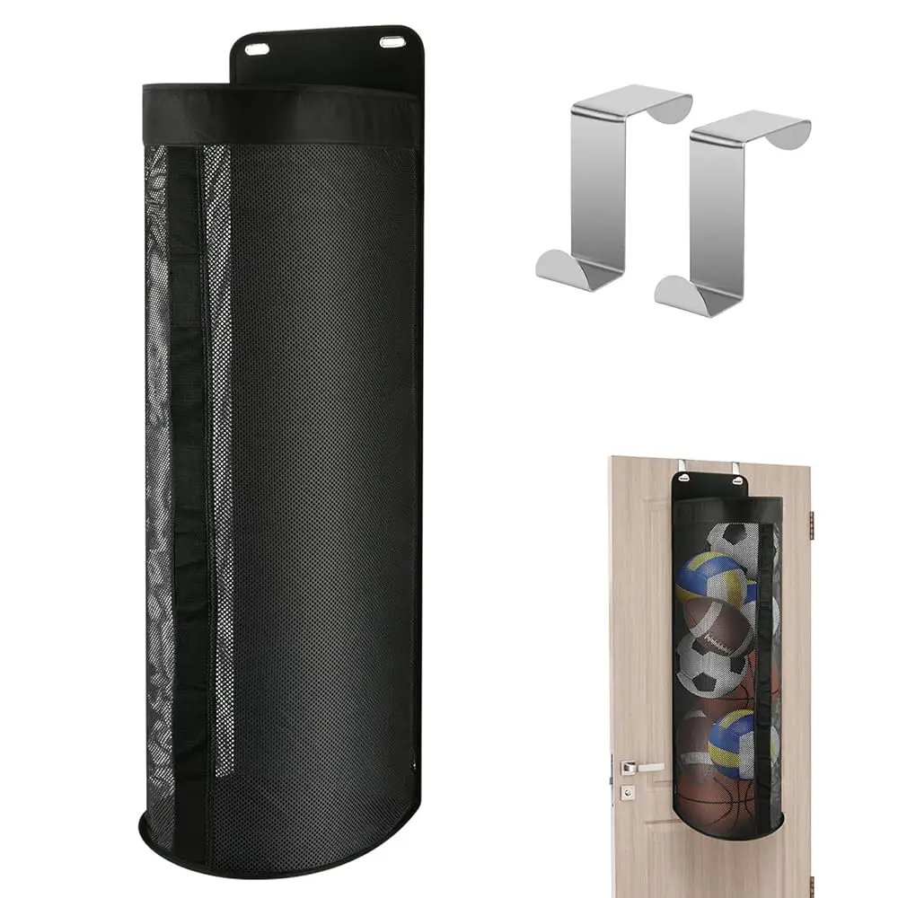 Ball Storage Organizer Over Door Hanging Sports Equipment Storage Net Bag Home Garage Sports Accessories Hanging Bag for Hol