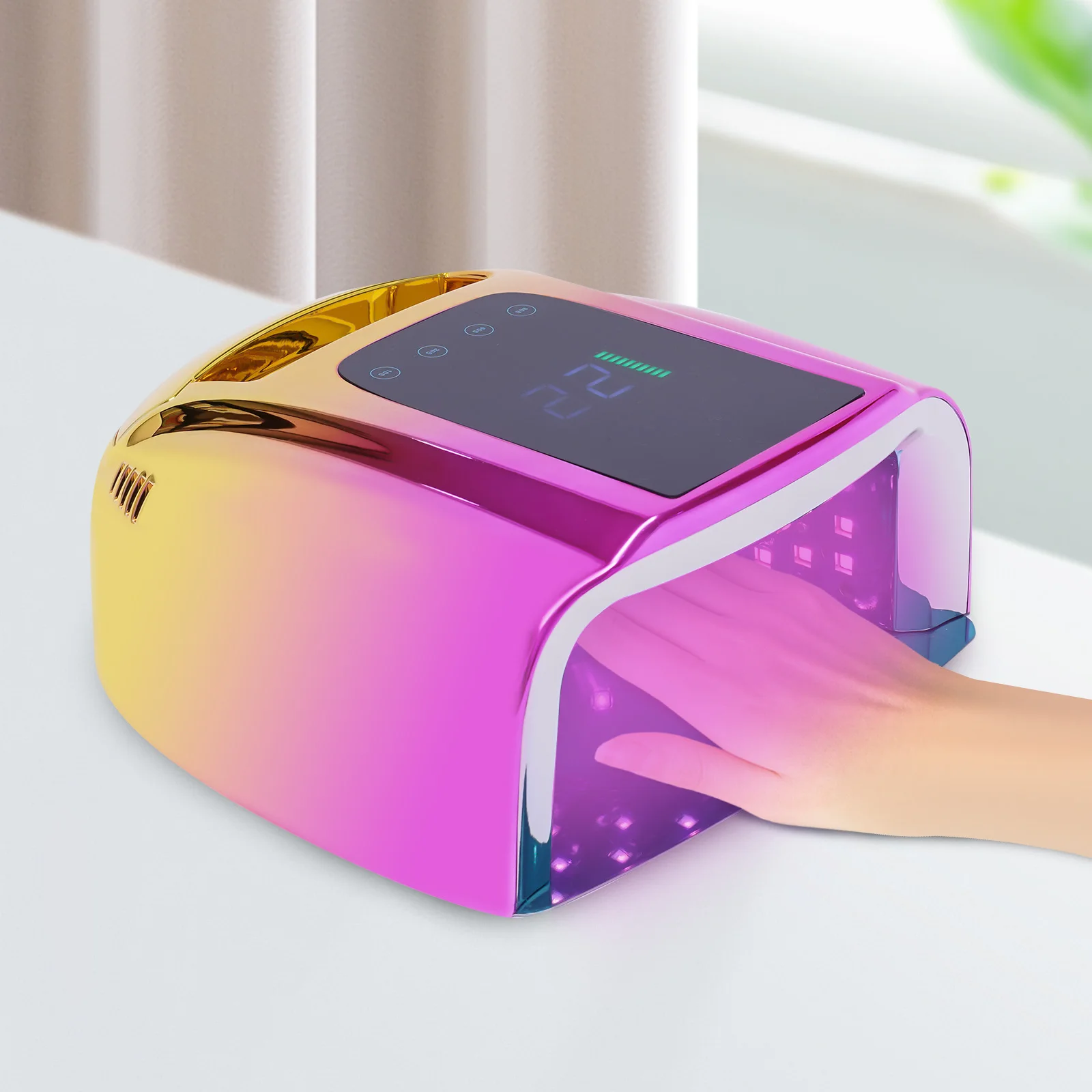 96W UV LED 네일 램프 충전식 무선 젤 네일 드라이어 (4가지 타이머 설정 및 스마트 센서 그라데이션 휴대용 매니큐어 라이트 포함)