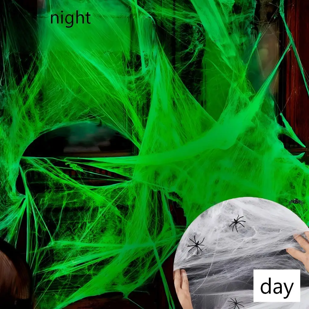 Leuchtendes Spinnennetz Dehnbares Künstliches Spinnennetz mit Fake-Spinnen für Halloween-Dekoration Outdoor Horror Spukhaus Deko-Requisite