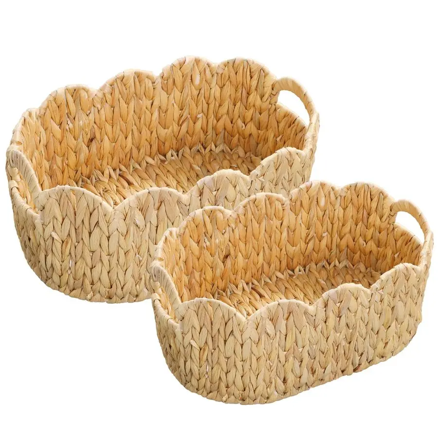 

Basket,Water Hyacinth Basket for Organizing and Decor,HandWoven Rattan Baskets with BuiltIn Handles for Living Room,Bedroom,Lau