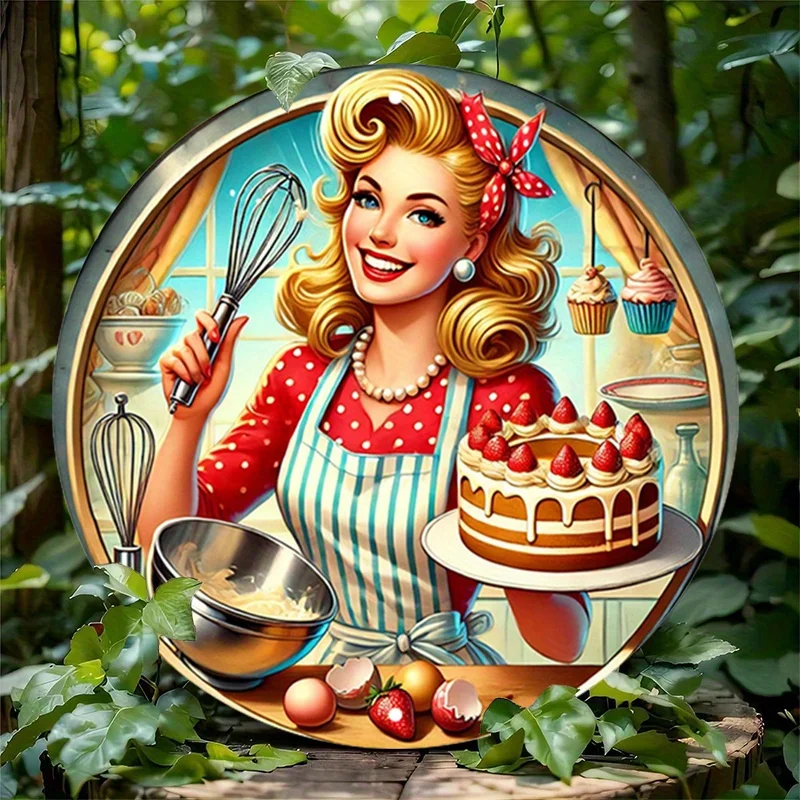 Panneau rond en aluminium 2D pour femme au foyer, panneau métallique en étain pour ustensiles de cuisine, Art mural en métal rustique rétro, décor artistique mural en métal Vintage, Wa, 1 pièce