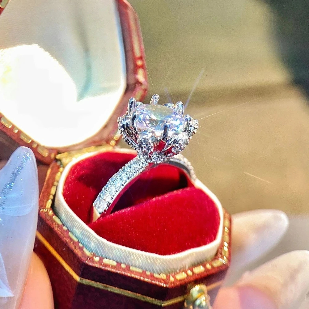 925 Sterling Silver Diamond Ring Set for Women Exquisite Open-Style High-End Fashionable Complete Ring