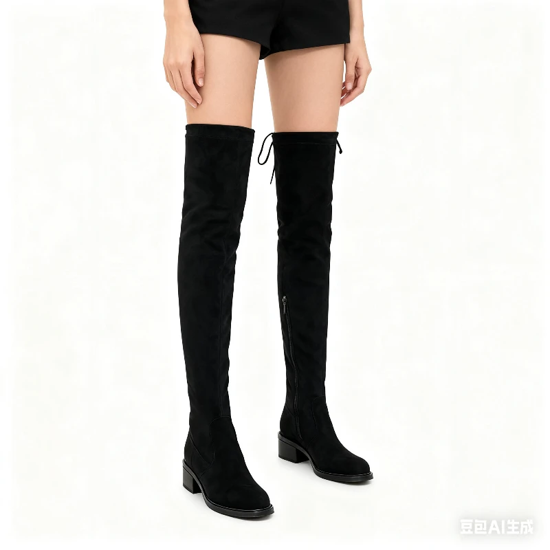 

2026 Новые модные женские сапоги выше колена. Теплые замшевые ботинки с круглым носком. Удобные туфли на высоком каблуке без шнуровки на платформе.