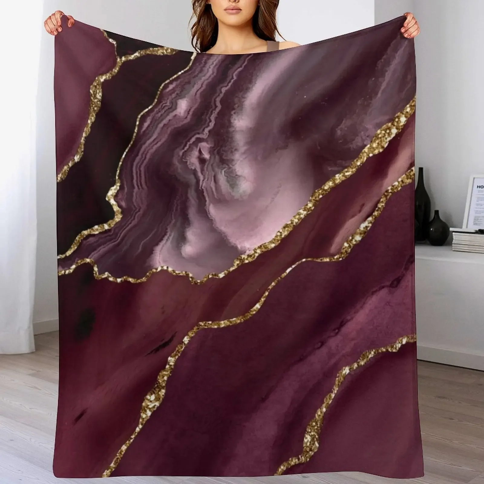 Burgundy Maroon Geode Agate Throw Blanket Soft Home Decor Blanket for Couch Bedroom