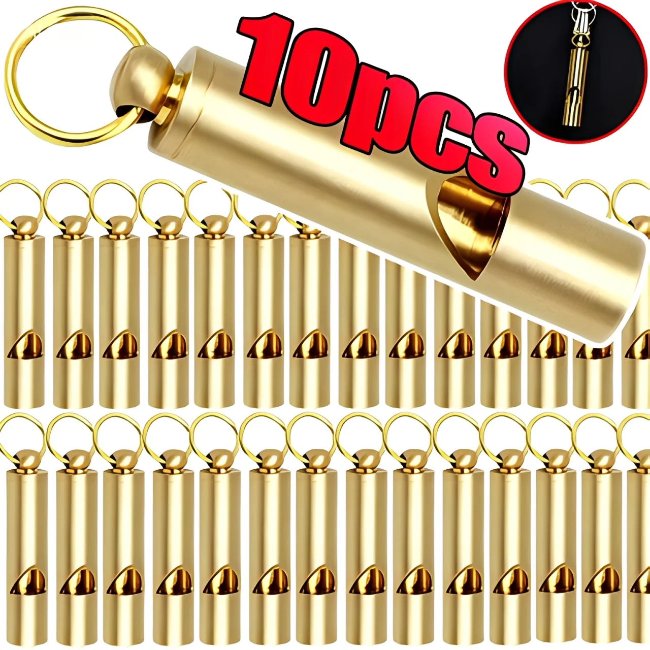 Loud Safety Whistle Brass Survival Keychain for Emergency Signaling Outdoor Hiking Camping Compact Portable Corrosion Resistant