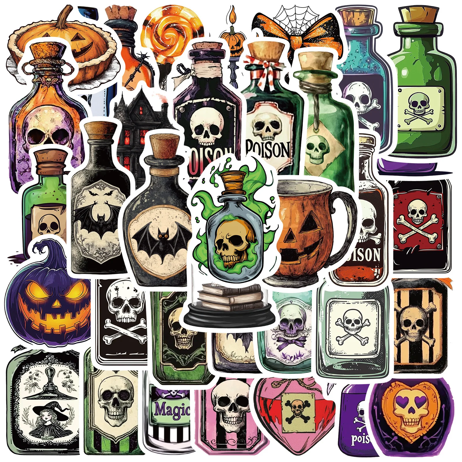 52 Uds. Poción mágica de Halloween pegatinas de grafiti de dibujos animados teléfono guitarra portátil maleta taza pegatina impermeable juguetes para niños - imagen 4