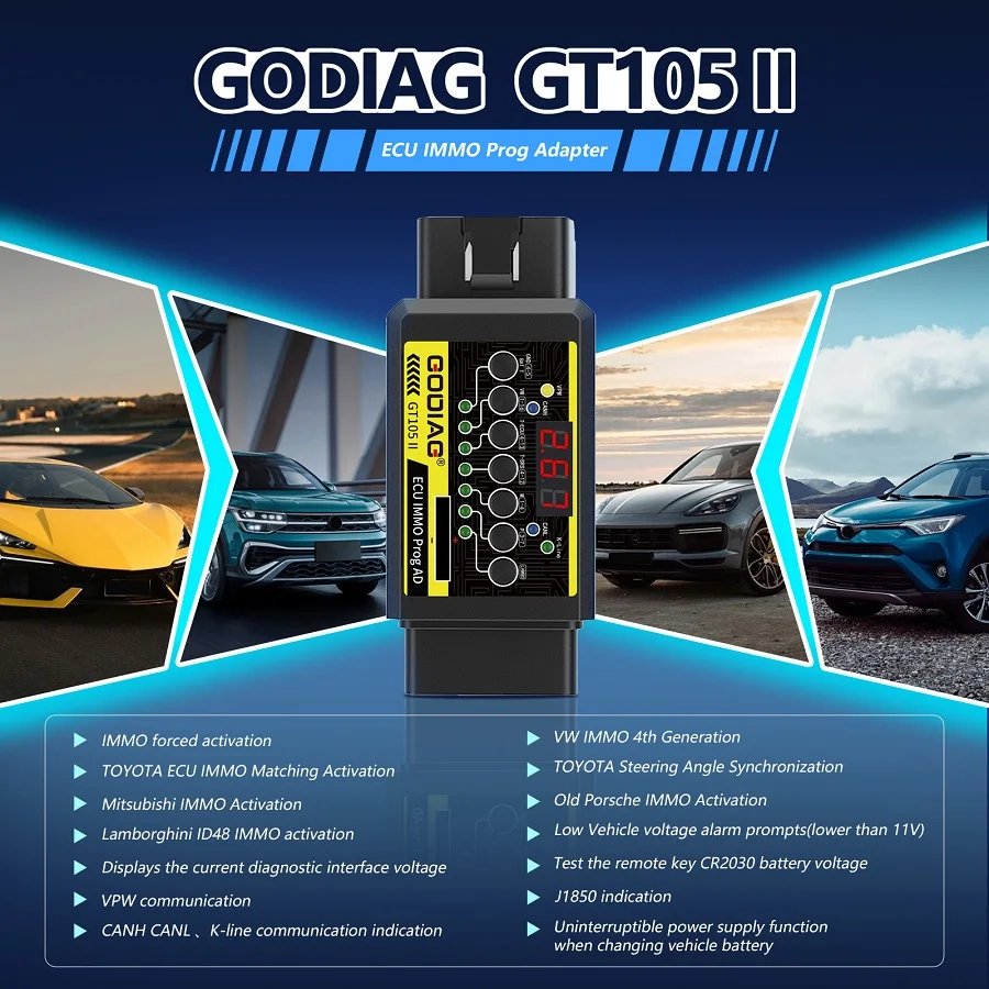 GODIAG GT105 II ECU IMMO Prog AD Break Out Box ECU Connector  GT105 II with Voltage Alarm Prompt Function