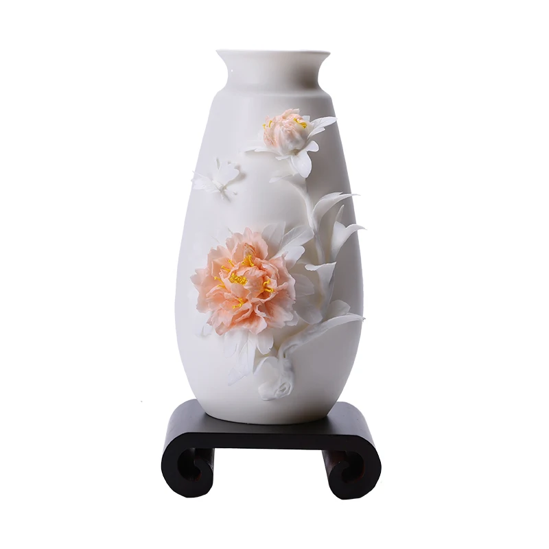 

White porcelain suet jade bottle home furnishing living room Bogu frame TV cabinet peony vase jewelry decoration