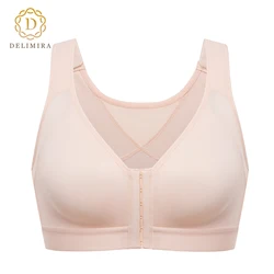 Delimira Women's Full Coverage Wire Free Back Support Posture Front Closure Bra Plus Size Non-padded