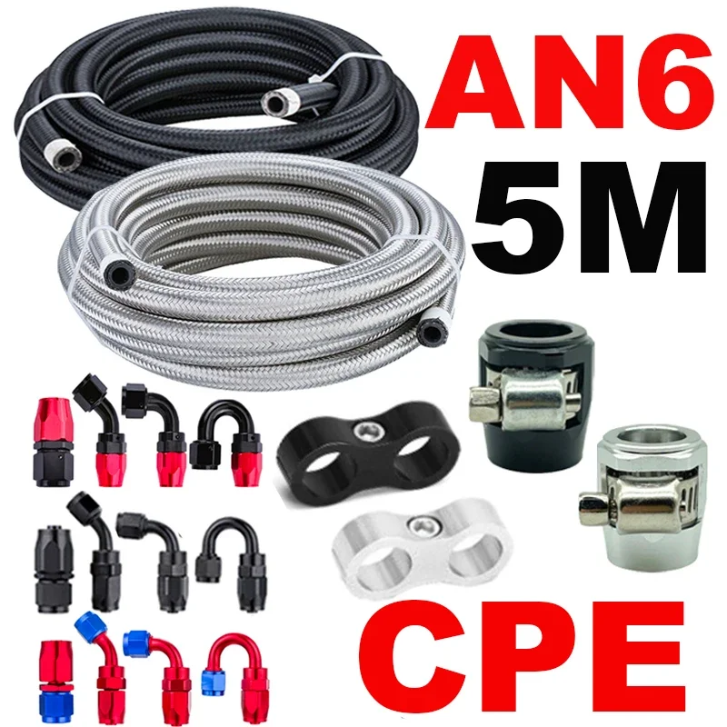 

5 м/16,4 фута AN6 6AN Топливный шланг Масло Газовый радиатор Шланг Трубка Трубка Нейлон Нержавеющая сталь Плетеный CPE Резиновый шланг Фитинг Зажим