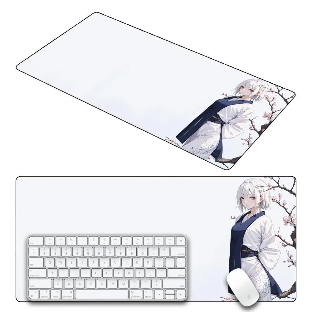 أبيض وأسود أنيمي فتاة الجدول حصيرة كبيرة ماوس الوسادة مكتب لوحة المفاتيح حافة قفل حصيرة مكتبية الألعاب الملحقات عدم الانزلاق ماوس