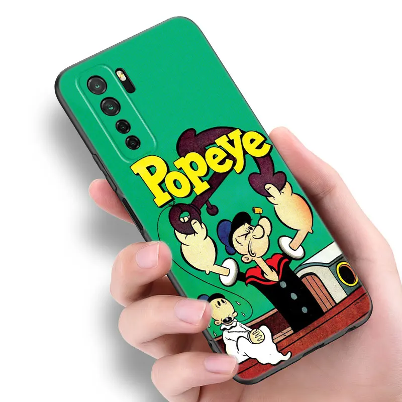 Cute Cartoon P-Popeyes Black Phone Case For Huawei Nova 11 12 Ultra 9 10 SE Pro 11E 11i 12i Y70 Plus Y60 Y61 Y71 Y72 Y90 Y91