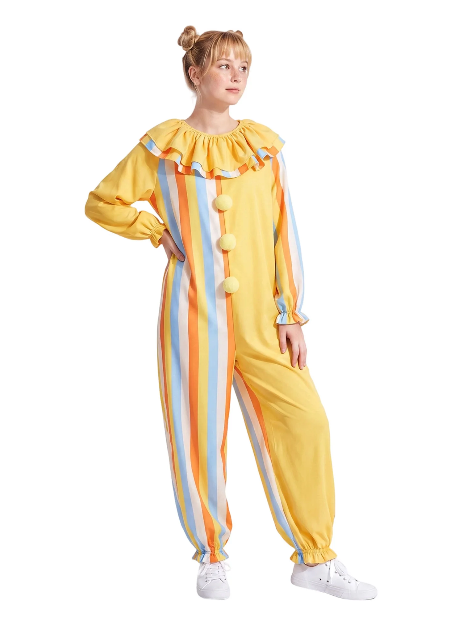 Halloween Clown Costume for Adults Funny Striped Circus Costume Jumpsuit
