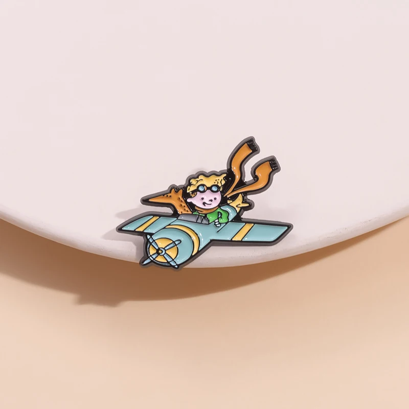 Boy with Fox Flying a Plane Enamel Pin Classics Fairy Tale Cartoon Anime Brooch Lapel Badge Fashion Jewelry Gifts For Friends