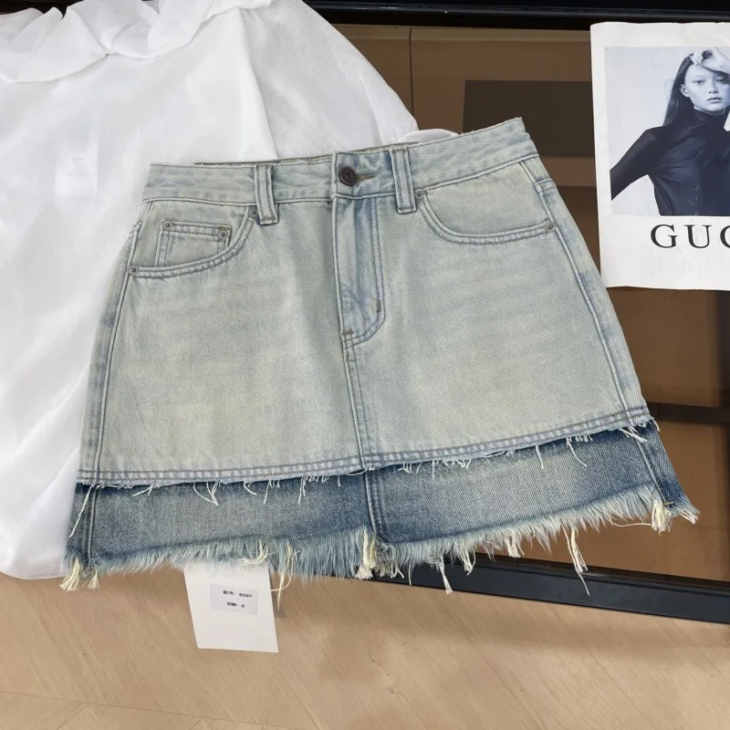Faionable High Waist Fringed A-Line  Skirt Denim Skirts Sli Summer 2025 New Arrival Women's Clothing