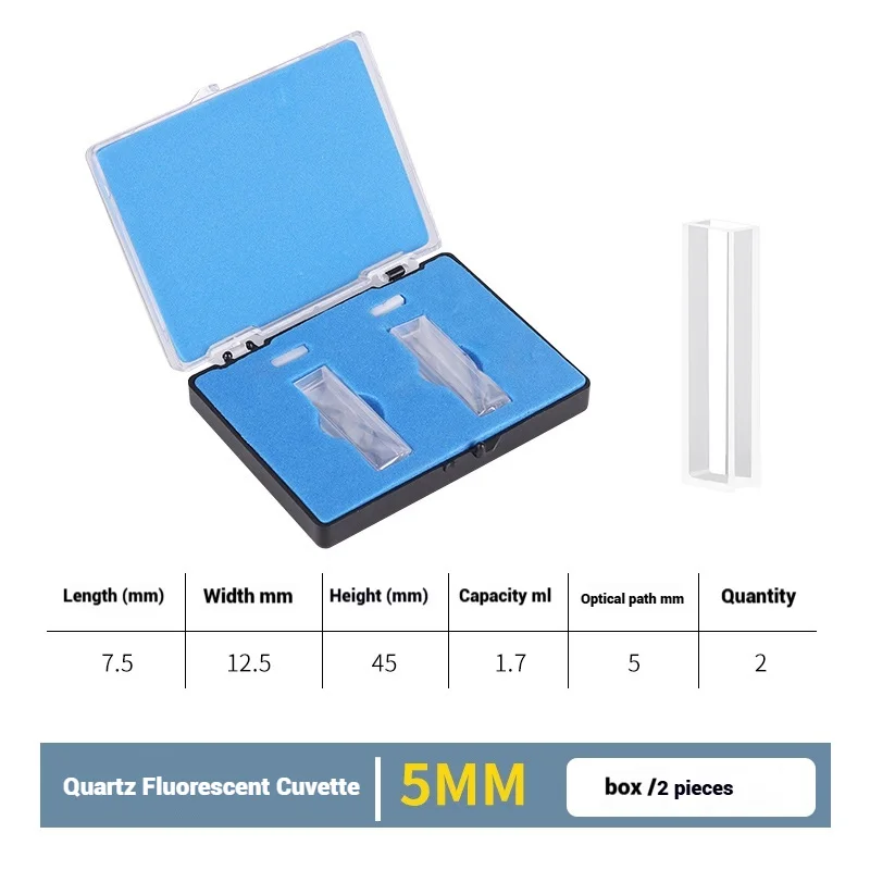 Quartz Fluorescent Cuvette light Transmission  Fluorescence Spectrometer Laboratory 5mm/10mm/20mm/30mm/ 40mm/50mm/100mm 2pcs/box