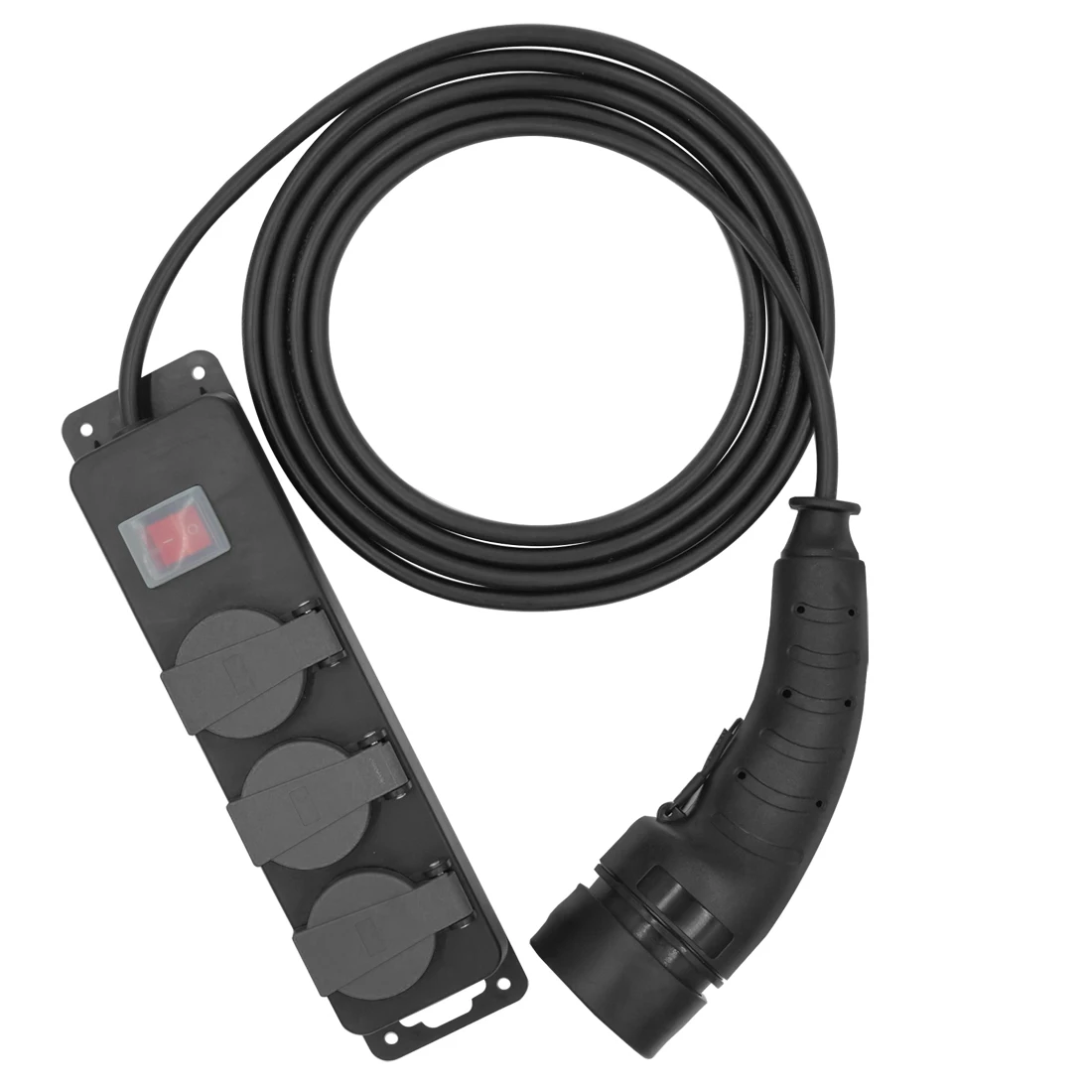 Adaptateur de décharge de voiture électrique de type 2 V2L avec trois trous, prises UE, station d\'alimentation extérieure de voyage de 5m pour IEC