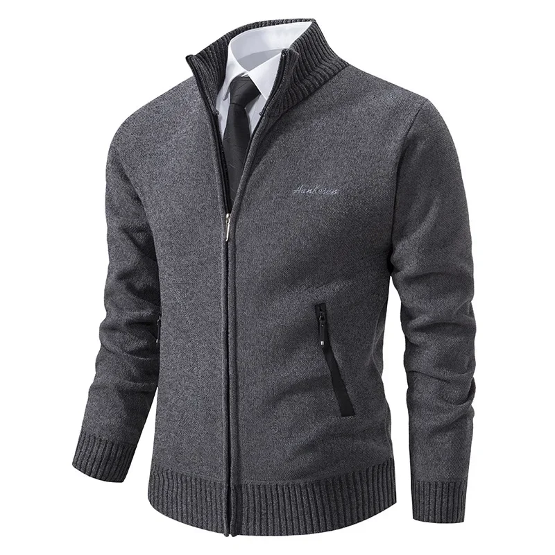 Men's Autumn Sweater Coat Zipper Knitted Long Sleeve Standing Neck Sweater Jacket